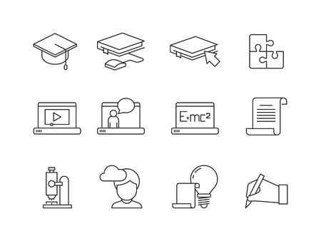 Learning icon. Online education training courses special school or university app vector linear symbols isolated. Study technology, education training online illustrationのイラスト素材