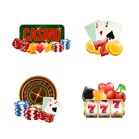 Vector piles of realistic casino gamble set illustration. Gambling and casino, poker game and luckのイラスト素材