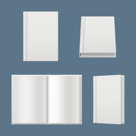 Books mockup. Clean white pages of magazines and books cover brochure surface vector realistic illustration. Book magazine and brochure, mockup hardcover notebookのイラスト素材