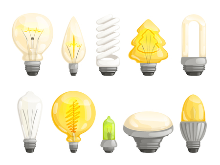 Modern bulbs collection. Idea lamp lighting cartoon vector pictures colorful set. Illustration of idea lamp, bulb light collectionのイラスト素材