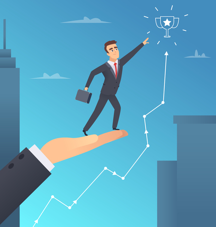 Business help. Investor hand assist to businessman succeed and get rewarded inspiration office manager vector concept illustration. Businessman help investor for growth careerのイラスト素材