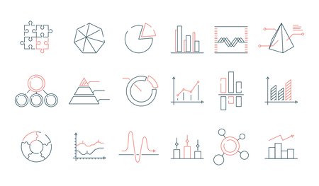 Graphs statistics icon. Financial business charts office stats vector colorful line trending symbols. Business outline group analytics stats illustrationのイラスト素材