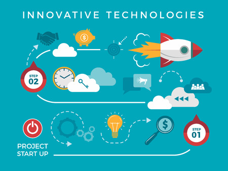Business launch infographic. Startup project finance and work employees concept with diagram and arrows rocket vector icons. Business launch rocket, development idea illustraionのイラスト素材