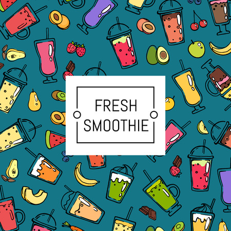 Vector doodle smoothie background and pattern illustration with white tag textのイラスト素材