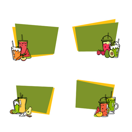 Vector doodle smoothie stickers with place for text set illustration isolated on white backgroundのイラスト素材