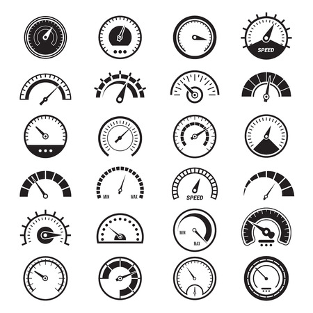 Level measure infographic. Speedometer sign fuel limit speed indicator vector black signs. Indicator measure, guage full, fuel gauge illustrationのイラスト素材
