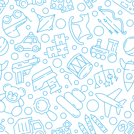 Toys kids pattern. Games for childrens plastic cars soldiers bear horse puzzle games vector textile design seamless background. Illustration of seamless pattern toy child, rocket and pistolのイラスト素材