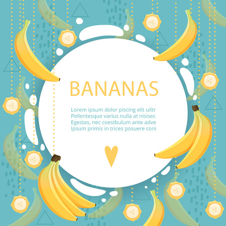 Banana background. Placard with healthy fruit food calcium cartoon vector picture. Tropical exotic banner with banana fruit illustrationのイラスト素材