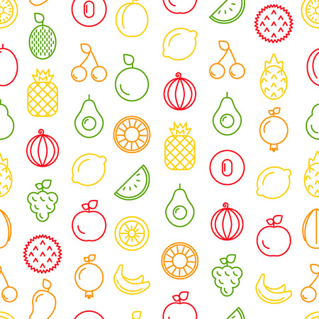 Vector line fruits icons pattern or background illustration. Fruit pattern, vegetarian seamless foodのイラスト素材