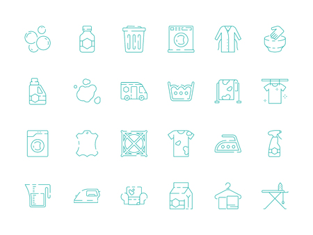 Laundry icon. Dry cleaning washing machine in laundromat steam garments vector symbols collection. Washing equipment, cleaning machine for clothes illustrationのイラスト素材