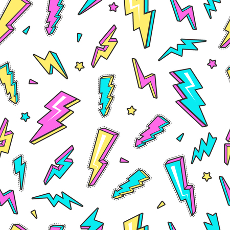 Thunderbolt pattern. Sky lightning warning voltage symbols electricity flash vector seamless background. Thunderbolt danger, warning power lightning illustrationのイラスト素材
