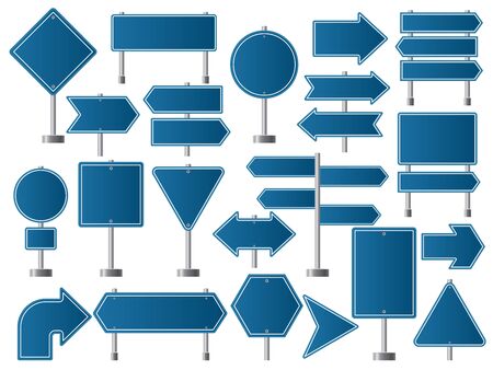 Street signs. Road highway indicators and empty boards direction for traffic vector collection. Post road, highway guide, guidepost and signboard illustrationのイラスト素材