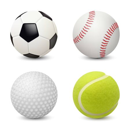 Sport balls. Baseball football tennis golf vector realistic sport equipment. Illustration of golf ball and football, tennis and soccerのイラスト素材