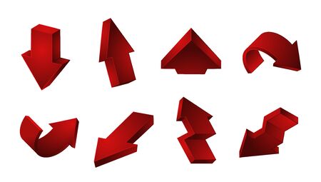3D red arrows collection. Vector Up Down Recycling arrows isolated on white background. Illustration arrow down and up, symbol 3d for web recycle and pointerのイラスト素材
