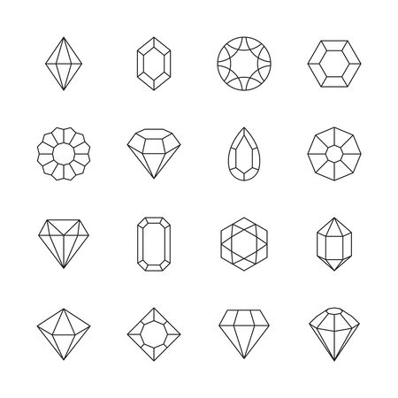 Diamond icon. Jewels outline symbols gems stones geometrical polygonal forms vector collection. Illustration stone crystal, brilliant precious, facet jewel gemstoneのイラスト素材