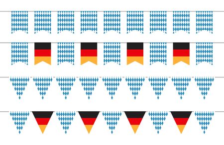 Oktoberfest garlands. Oktoberfest bunting flags. Bavarian and german banners vector set. Illustration oktoberfest bavarian and germany festival, celebration traditional beer festのイラスト素材