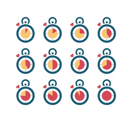 Timer symbols. 24 hour animation clocks fast digital minutes vector pictograms. Timer clock, watch and countdown animation illustrationのイラスト素材