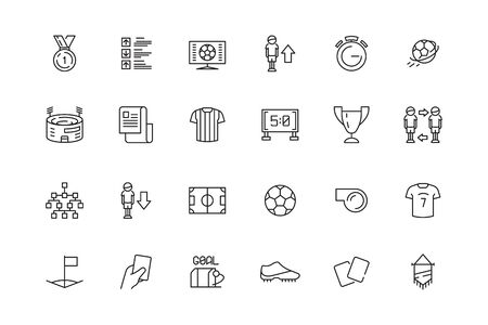 Football icon. Sport activity items soccer balls players shirt stadium yellow card shoes vector football symbols. Soccer and football sport competition, stadium and cup illustrationのイラスト素材