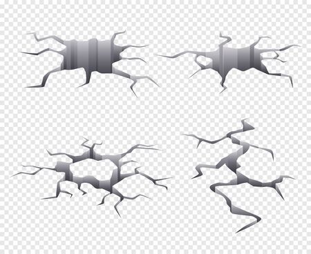 Cracked earth. Dry and dead ground damaged and cracked vector realistic template. Illustration split surface after earthquake, ground cracked damagedのイラスト素材