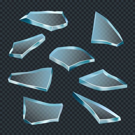 Broken glass. Crash space shatter transparent shards abstract acute shapes vector realistic template. Illustration glass shatter, sharp broken fragileのイラスト素材