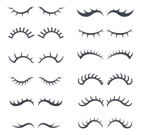 Cartoon eyelashes. Pretty girl style eyes face eyelash how unicorn vector collection. Illustration eyelash fashion, makeup beauty modelのイラスト素材