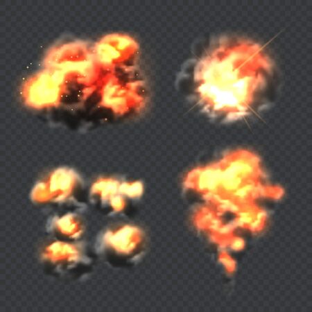 Bomb explosion. Fire realistic explosion effect light vector collection templates. Illustration fire...