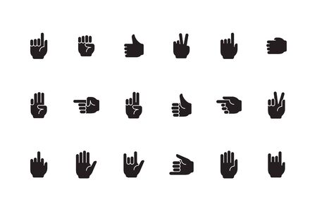 Gestures symbols. Human hands palm fingers zero one devil sign victory like gestures vector collection. Illustration human pointing and palm handのイラスト素材