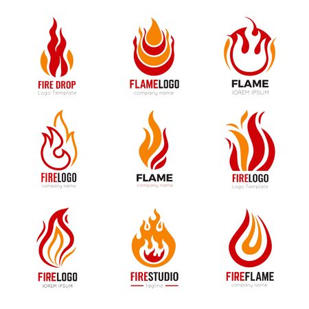 Flame logo. Burning fire graphic symbols for business identity vector collection. Illustration fire and burn logo, flame icon powerのイラスト素材