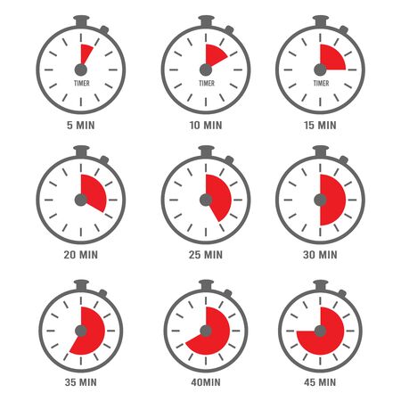 Minutes icon. Hour clock symbols 10 times 5 minutes 20 numbers day five vector collection....