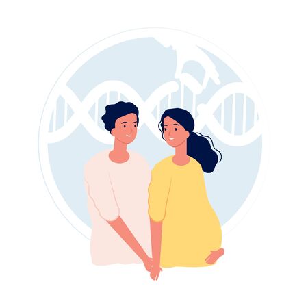 In vitro fertilization. Modern medicine and fetal genetic testing. Parenthood, young couple. Maternity, pregnant woman man. Future parents vector. Illustration medicine reproduction, test reproductiveのイラスト素材