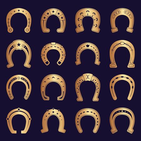 Horse shoes. Lucky symbols blacksmith logo vector graphic set. Illustration luck symbol, horseshoe talisman lucky collectionのイラスト素材