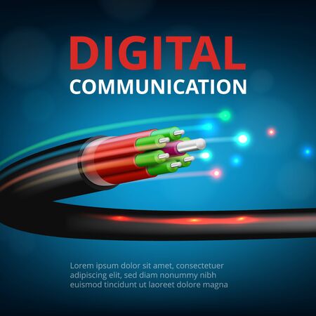 Optical fast connection. Future technology cyber internet communication vector realistic concept background. Speed, fast communication, cable optic network illustrationのイラスト素材