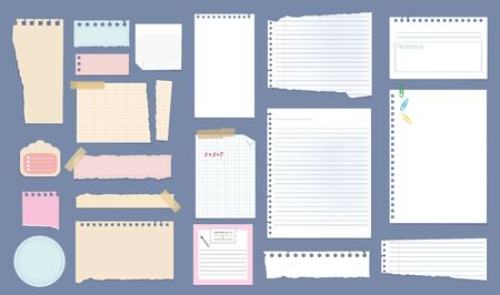 Paper notes. Copybook linear pages lists of notebooks different sizes stripped notes vector. Sheet paper stationery, checkered note page, notepaper different illustrationのイラスト素材