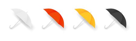 Realistic umbrella. Colorful autumn accessories, isolated umbrellas vector set. Umbrella protect and insurance, handle parasolのイラスト素材