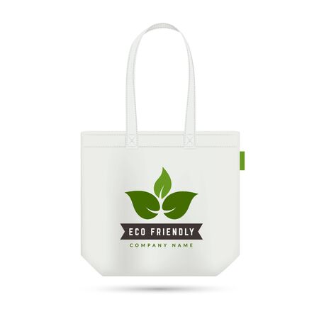 Eco friendly shopping bag. Zero waste element. Textile or fabric pack vector mockup. Bag eco for shopping, recycle environment illustrationのイラスト素材