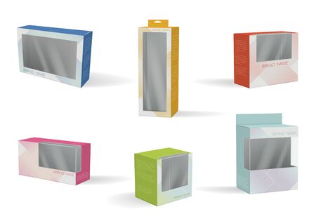 Cosmetic package. Modern label design for product plastic gift box vector illustrations. Box product package, promotion pack containerのイラスト素材