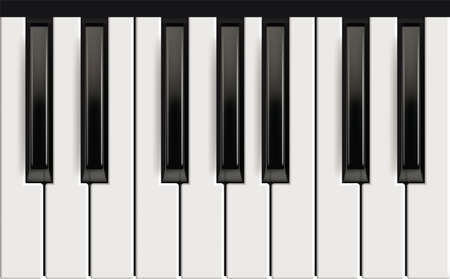 Piano keys. Realistic musical instrument for jazz band white and black keys with reflection effects vector picture. Piano octave, acoustic instrument, keyboard black white classic illustrationのイラスト素材