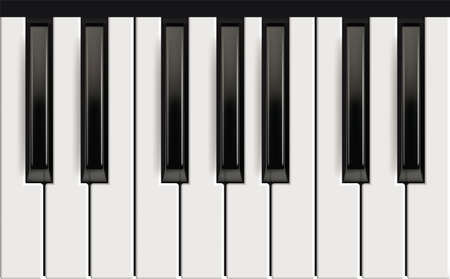 Piano keys. Realistic musical instrument for jazz band white and black keys with reflection effects vector picture. Piano octave, acoustic instrument, keyboard black white classic illustrationの素材 [FY310150872738]