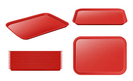Food tray. Empty plastic plateau realistic vector mockup restaurant equipment for holding products...