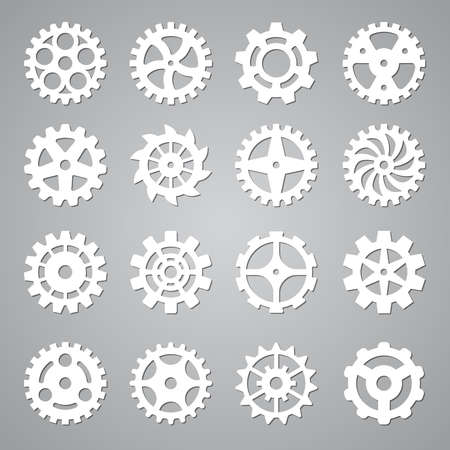 Gears icons. Cogwheel circle mechanism wheel symbols future abstract technology concept vector elements collection. Mechanism wheel gear, engineering circle motion, metal disc illustrationのイラスト素材