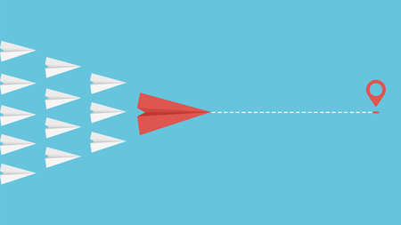 Team leader concept. Business motivation leadership metaphor. Paper planes flying together vector...