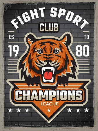 Team animals poster. Wild sport mascot shield on placard vector animal design template.のイラスト素材