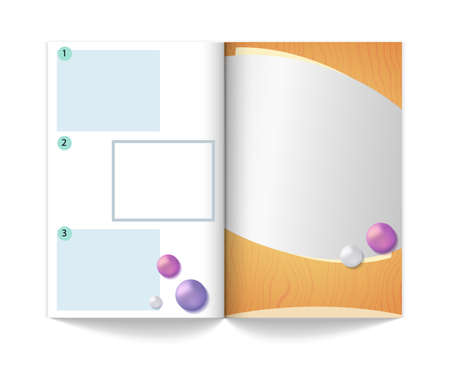 Magazine mock up template. Empty book with areas for advertising or information, realistic journal vector illustration. Brochure and magazine, empty mock up copybookのイラスト素材