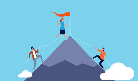 Career competition. Woman winner, business people climb to success. Self growth metaphor vector illustration. Success woman leadership, business career personのイラスト素材