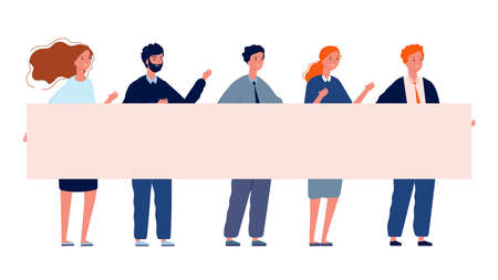 People with banner. Protest, demonstration crowd holding placard vector illustration. Activism meeting, angry demonstrate, revolution and manifestation with bannerのイラスト素材