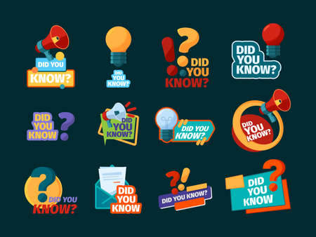 Do you know. Typography design with promotional advertising phrase speech bubbles with megaphone symbols garish vector illustrations flat templates. Letter typography, did know posterのイラスト素材