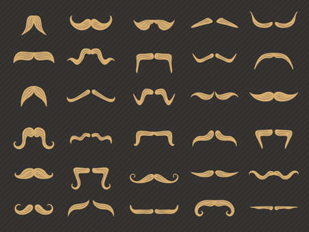 Moustache collection. Shaved gentlemen set barbershop symbols recent vector moustache icons. Illustration hipster face gentleman moustacheのイラスト素材