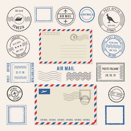 Vector illustrations of letters and postmarks, airmail designs Antique stamps Airmail retro stamp, vintage post stamps imprintの素材 FY310165996167 ストックフォトの Qlean Market キュリンマーケット