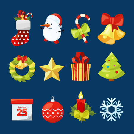 Vector collection of christmas icons. Illustrations set for celebration. Collection of icons new year holiday and xmasのイラスト素材