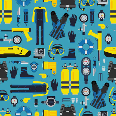 Vector underwater diving equipment pattern or background in flat style illustrationのイラスト素材